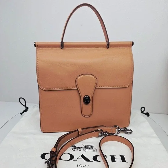 Coach Willis 1941 Top Handle Satchel Peach Leather Bag - Picture 2 of 16